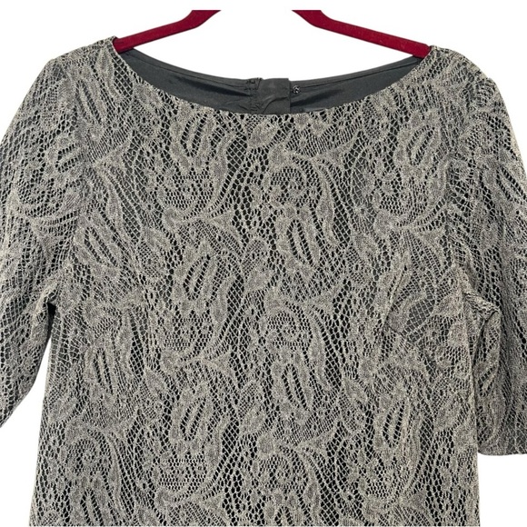 Adrianna Papell Charcoal Crochet Lace Overlay Knee Length Shift Dress Women’s 12 - Picture 3 of 8